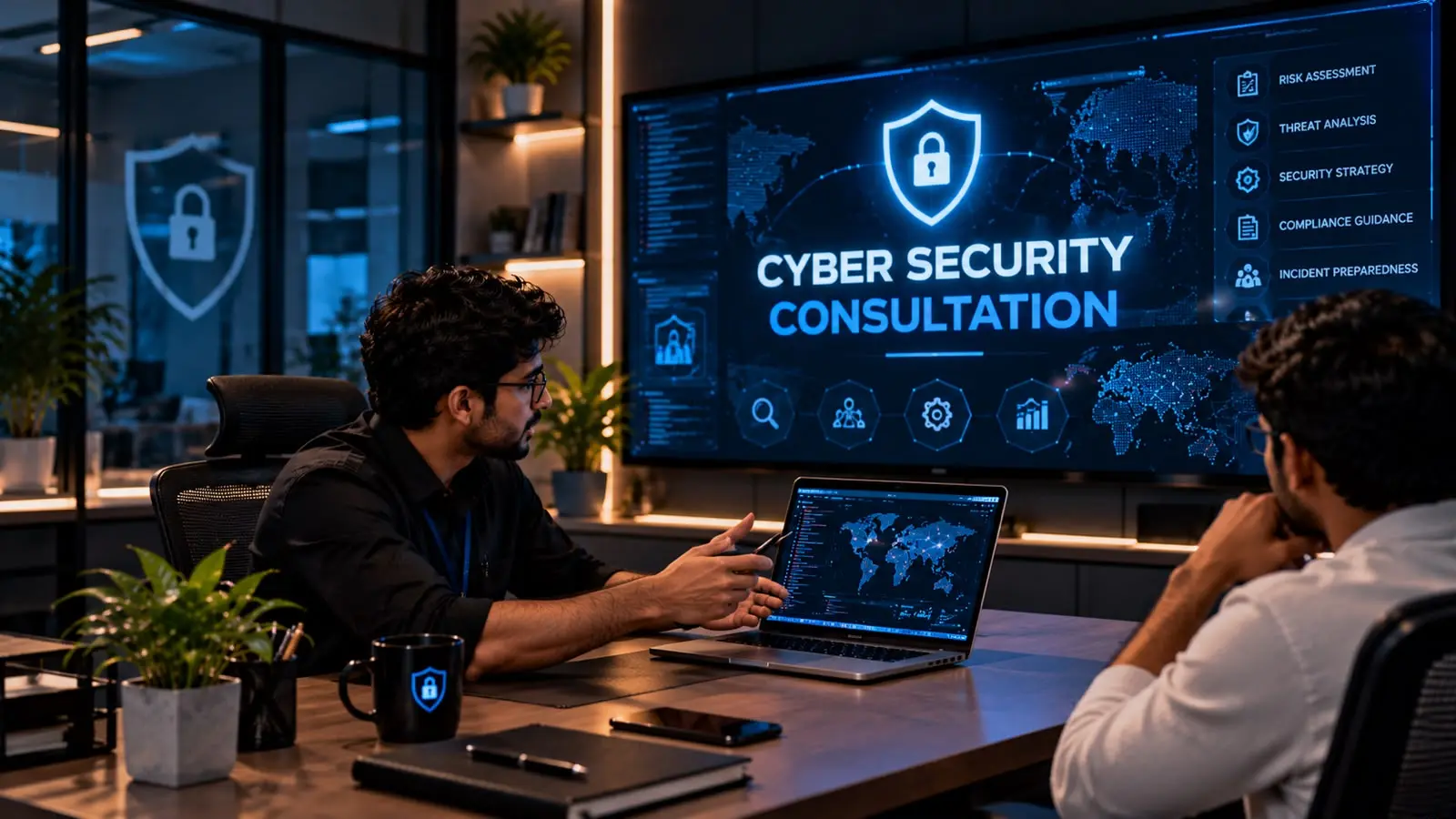 Layered security architecture beside a Now, Next, Later security roadmap